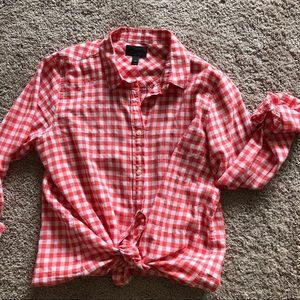 J Crew Orangey red Gingham Button-up